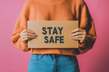Woman Holding Stay Safe Sign Generative AI