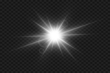 Glowing star of light. Flash of light effect and flare. On a transparent background.