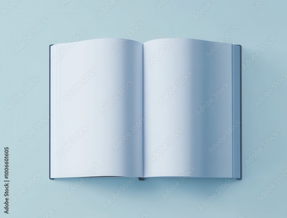 Poster 3d rendering of an open magazine blank page on a white background, top view. mockup for design with 
