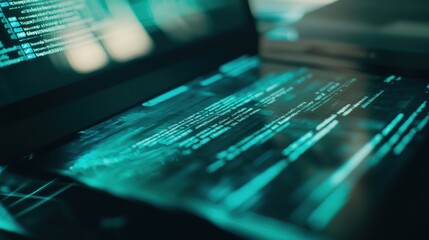 Computer screen showing lines of code in green font color