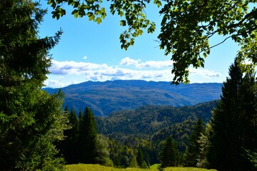 View of forest covered Jelovica plateau in Gorenjska, Slovenia