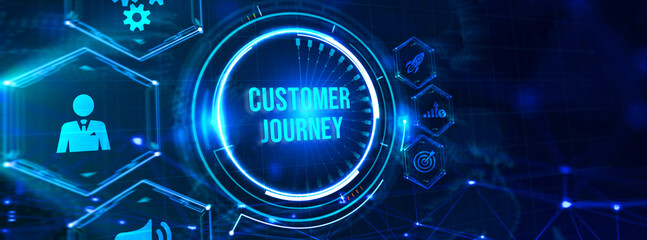 Inscription Customer journey on the virtual display. Business Technology Internet and network concept. 3d illustration