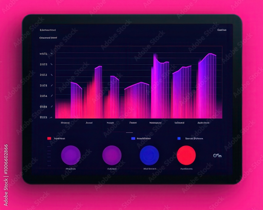 Aufkleber a vibrant display features a modern data visualization with bar graphs, circular indicators, and bol