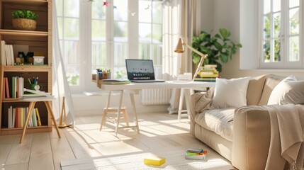 Fototapeta premium Cozy Living Room with Sunlight Streaming In