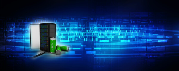 Obraz premium 3d illustration Data center server with battery 