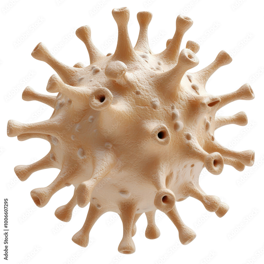 Poster detailed 3d model of virus, showcasing its spiky surface and unique structure. this representation h