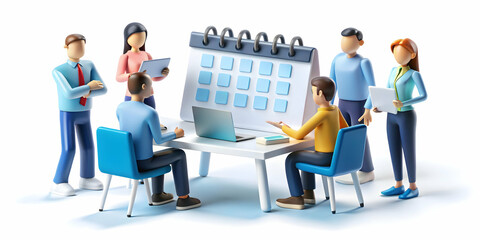 3D Candid Office Team Meeting: Capturing Team Collaboration on 2025 Goals with Calendars - Isolated Icon on White Background