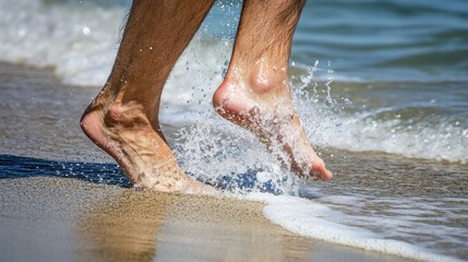 Feet Splashing in Warm Shallow Water at the Beach