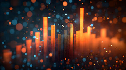 3D Business Graph Silhouette Against Bokeh Background - Symbolizing Growth and Planning with Financial Icons, Ideal for Corporate Marketing Materials