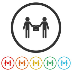 Business man with briefcase icon. Set icons in color circle buttons