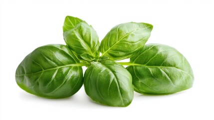Fresh Basil Leaves with One Half Cut on a White Background