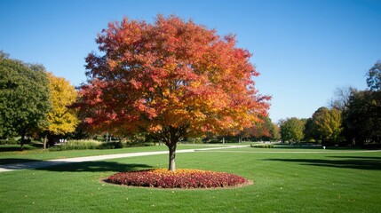 Vibrant Autumn Tree in a Scenic Park Landscape