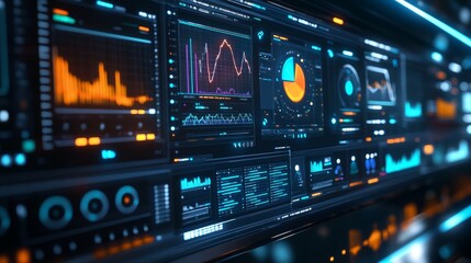 A vibrant digital dashboard showcasing dynamic data insights with graphs and charts, illustrating analytics visually.