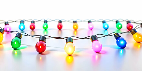 Obraz premium 3D Santa's Christmas Lights Icon: Vividly Detailed Colorful String of Lights Isolated on White Background for Infographic Use