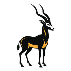 Minimalistic vector silhouette of a gazelle in a dynamic standing pose, featuring smooth, bold lines. The design has a clean, iconic look.