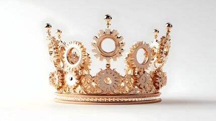 3D Glowing Crown and Gears Icon Isolated on White Background - Vector Image Symbolizing Leadership, Teamwork, and Business Excellence