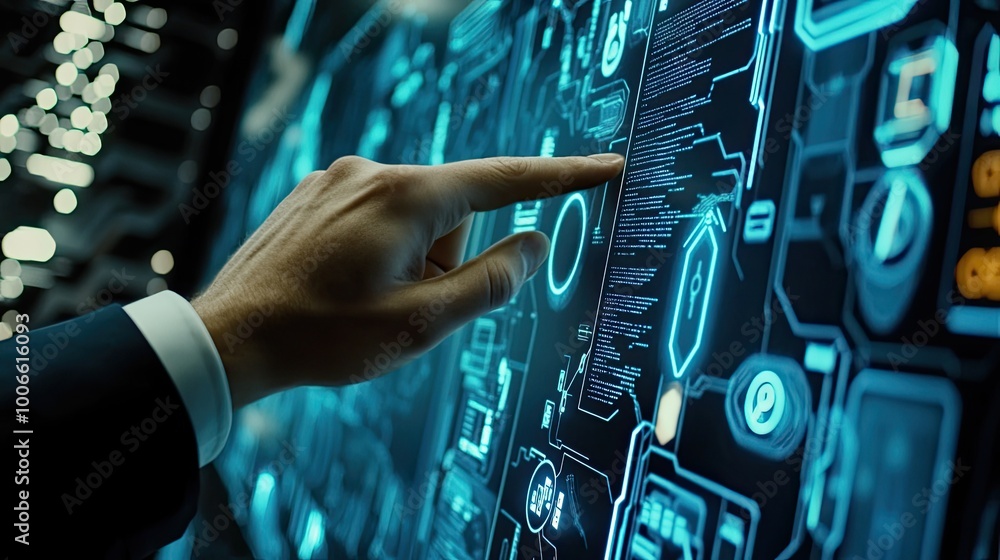 Poster futuristic interface interaction with touch technology