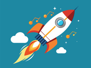 Print Business start up idea with Rocket launch up to the space