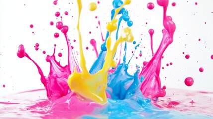 Vibrant paint splashes collide in water, creating colorful abstract shapes. Perfect for creative projects like ads, branding, and designs