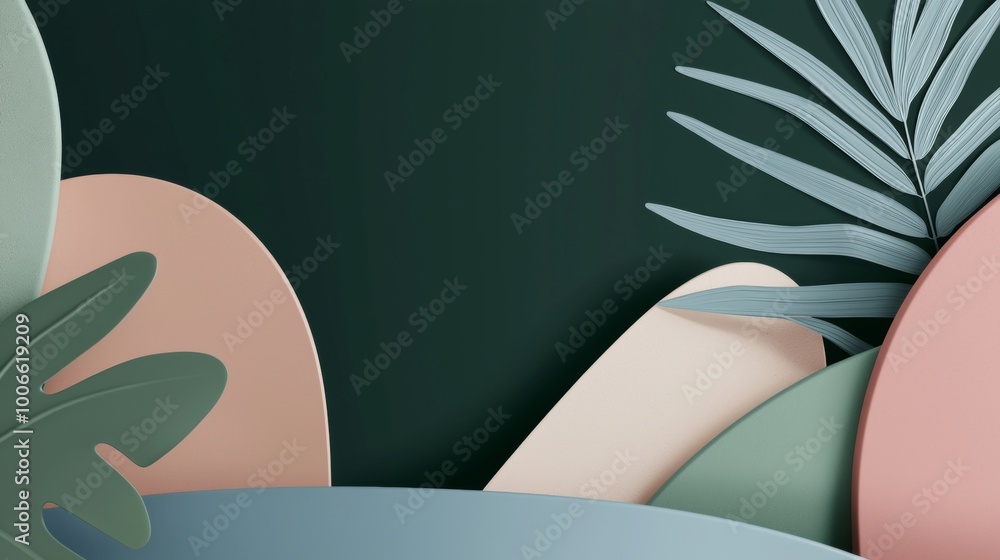 Poster modern and stylish abstract background composition featuring a variety of overlapping shapes and lea