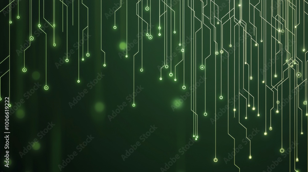 Poster abstract digital background showing green glowing nodes and lines connecting them, symbolizing data 