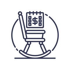 A rocking chair with a calendar featuring a dollar sign, symbolizing financial planning for retirement.