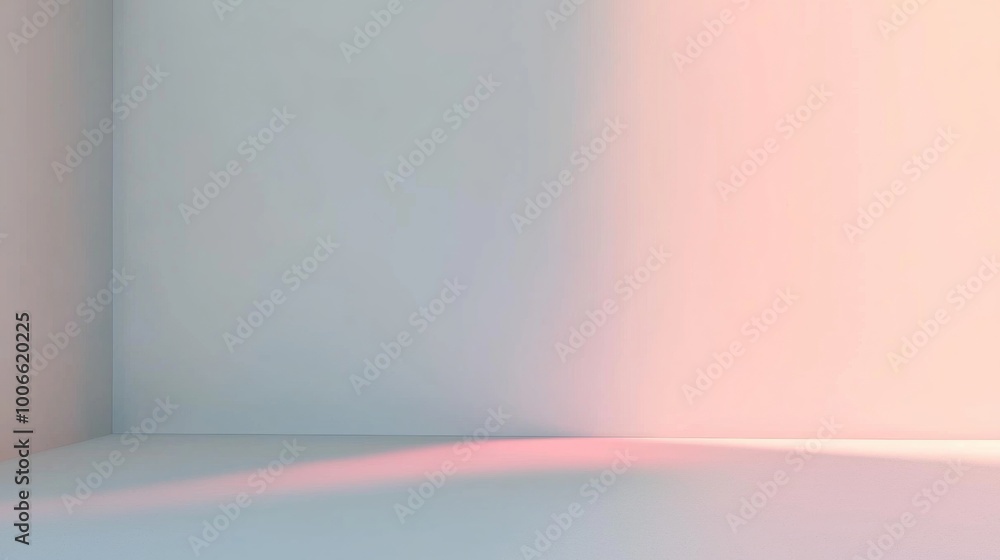 Poster step into a minimalist interior with soft pink light casting shadows, creating a modern space for pr
