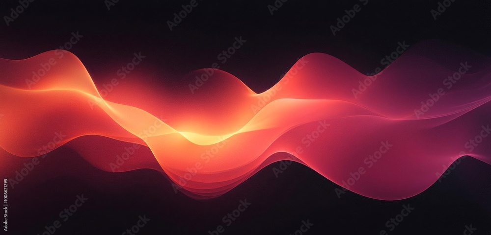 Poster hyber realistic photo of red glowing abstract color gradient wave shape on black grainy background c