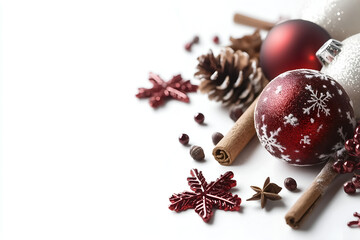 Weihnachtliche Dekoration isoliert auf wei&szlig;em Hintergrund, erstellt mit generativer KI