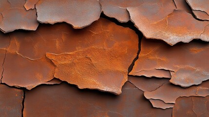 Obraz premium Close-up of peeling rusted metal surface with cracked and textured layers