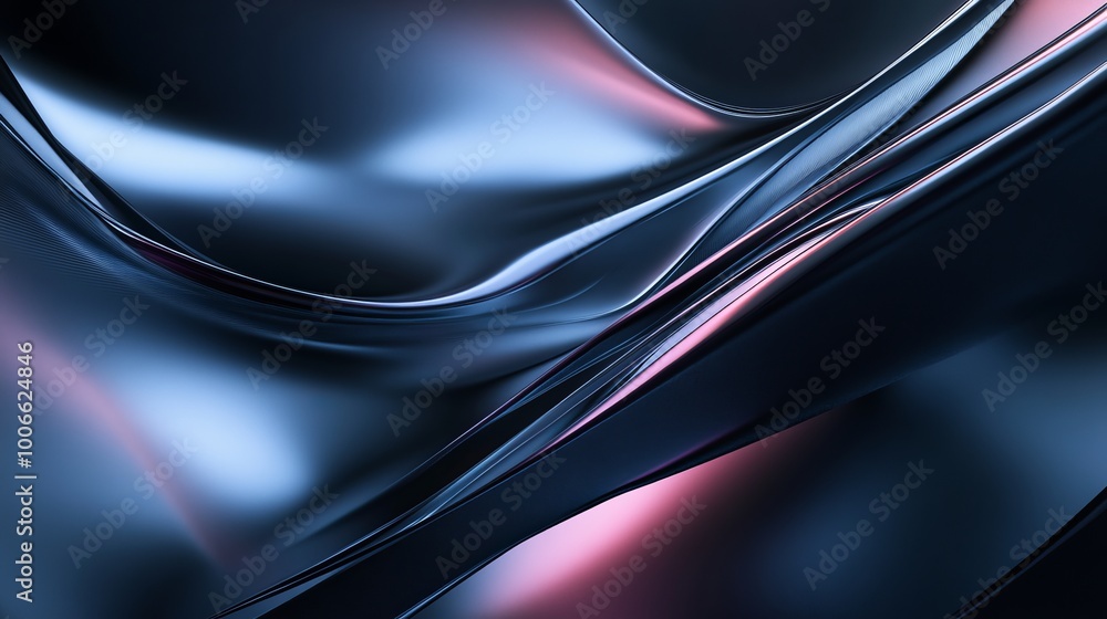 Poster smooth, flowing metallic curves create an abstract representation of elegance and fluidity with a fu