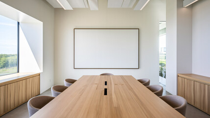 View Of Empty Meeting Room With Table And Office Chairs