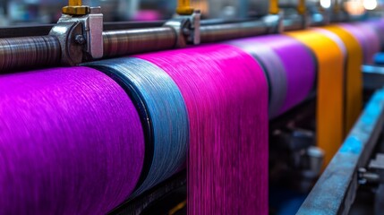 Close-Up of a Colorful Textile Loom in a Factory Setting