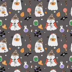 Cute Ghost Happy Halloween Seamless Pattern background