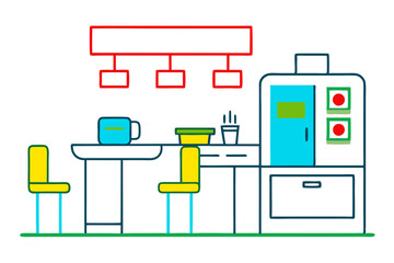 Vector Illustration of a Relaxed Break Room with Cozy Coffee Machine and Casual Seating for a Comfortable Atmosphere
