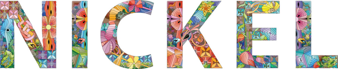 Word NICKEL. Vector decorative zentangle object for any purpose