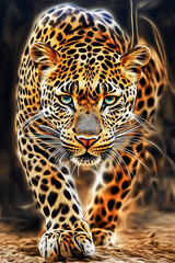 Fototapeta premium Illustration of a leopard in flames 