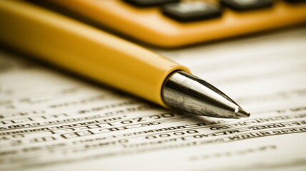 Fototapeta premium Yellow Pen and Calculator on Financial Documents