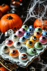 Close-up of colorful eyeball-shaped candies