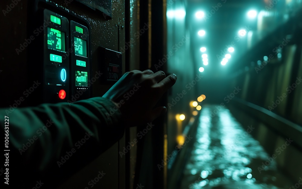 Aufkleber Engineer Pressing Buttons on Water Flow Monitoring Device