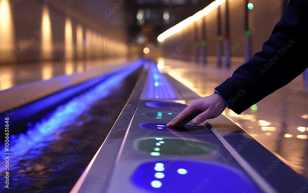 Poster Engineer Pressing Buttons on Water Flow Monitoring Device