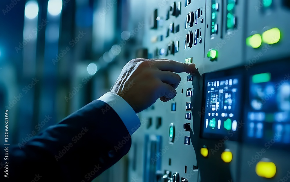 Aufkleber Engineer Pressing Buttons on Water Flow Monitoring Device