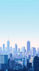 Obraz premium A stunning skyline at dusk featuring tall buildings against a clear blue sky, showcasing urban beauty and modern architecture.