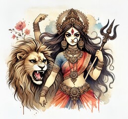 Indian Festival Navratri, Indian God shri Druga in Happy Durga Puja Subh Navratri