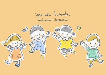 happy jumping kids, cute illustration
