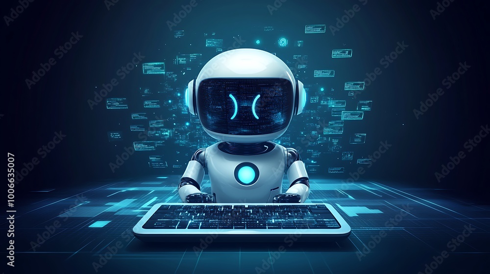 Aufkleber ai robot working on a digital keyboard