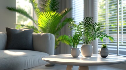 Fototapeta premium Lush Indoor Plants in Bright Living Room