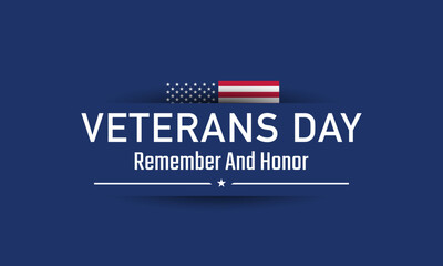 Veterans Day Greeting Card with American flag on blue background.