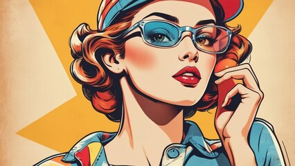 Vintage young lady poster. Vintage summer background