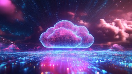 A digital art piece depicting a neon-colored cloud, representing the advancement and vibrancy of cloud computing.